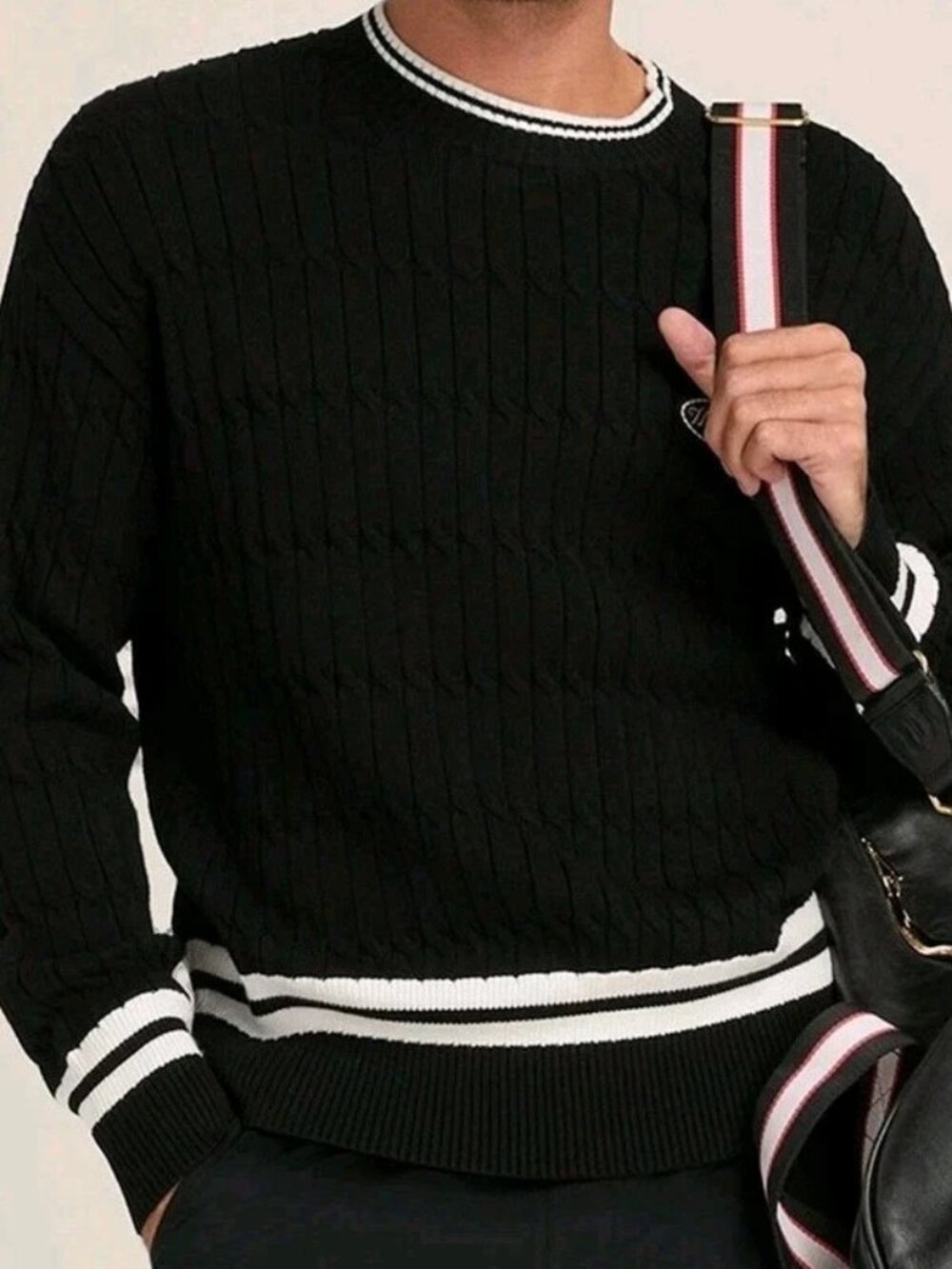 Wilson Cable Knit Sweater, Black With White Tipping, Size Large, NWT